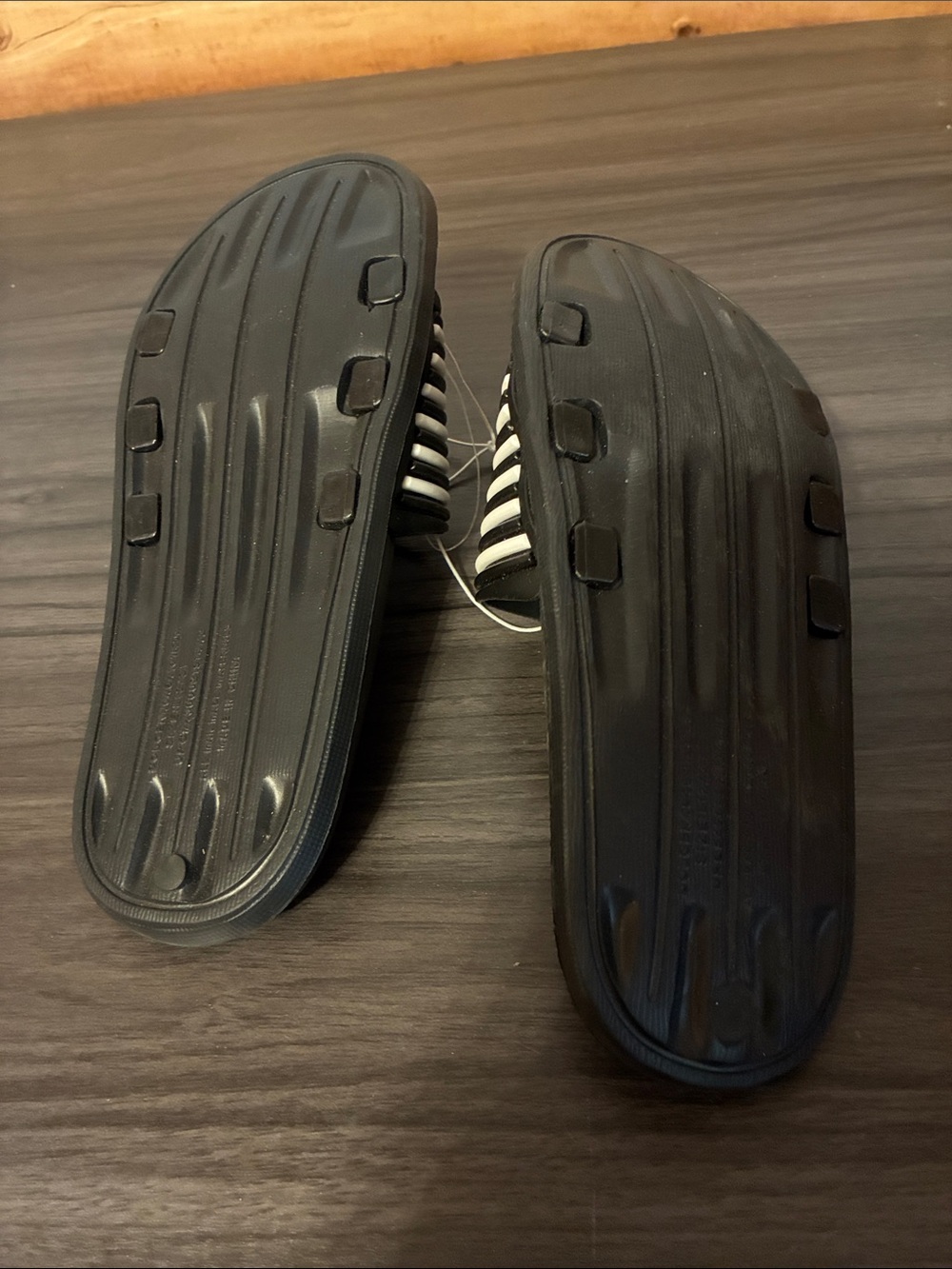 Black and White Multi-Stripe Comfort Slides Slip On Pool & Gym Sandals - Picture 6 of 7